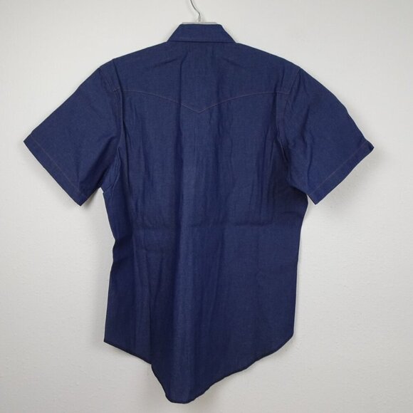 Wrangler Denim Shirt Men's Size L Blue Short Sleeve Pearl Snap Cowboy Cut - Picture 5 of 10